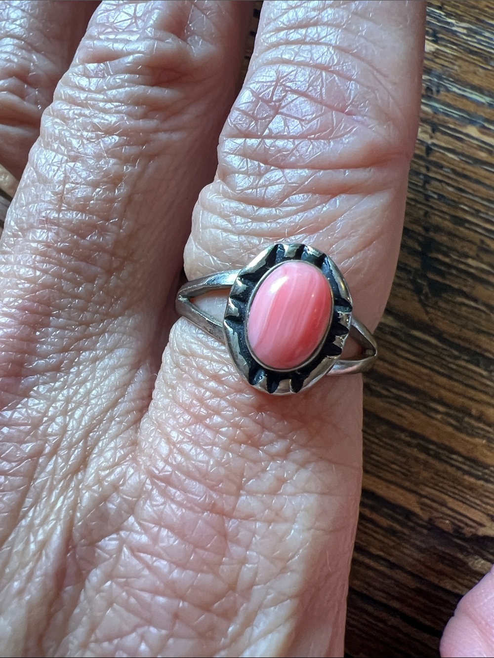 Taxco Sterling Silver signed Coral ring size 7.75